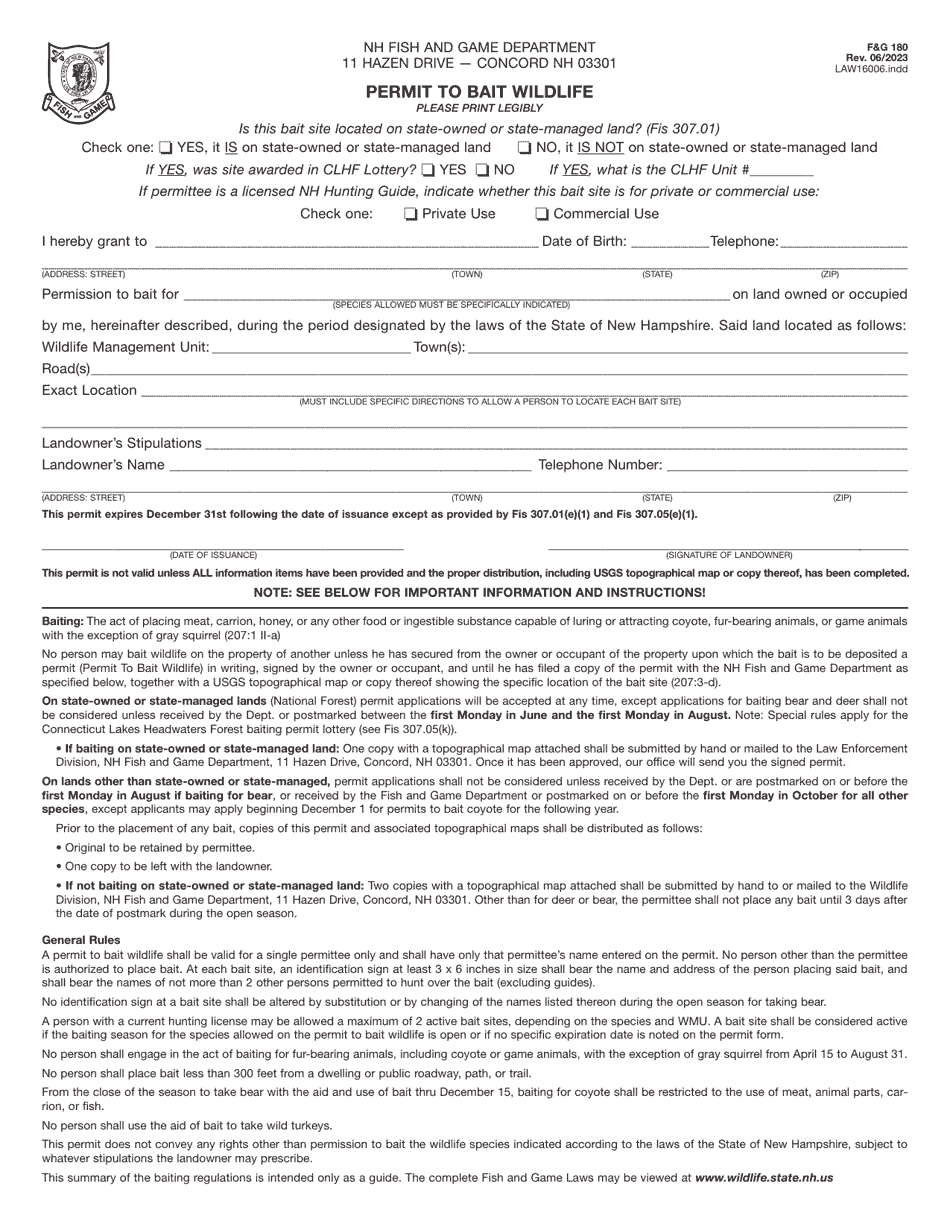 Form F&G180 Fill Out, Sign Online and Download Printable PDF, New Hampshire Templateroller