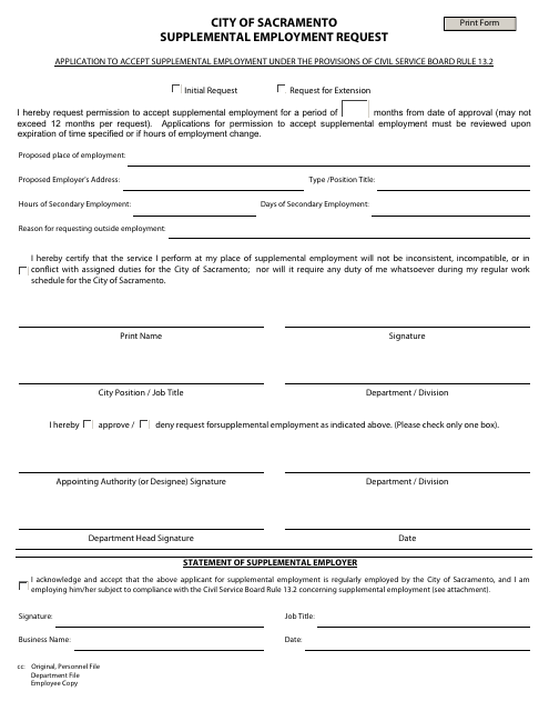 Supplemental Employment Request - City of Sacramento, California Download Pdf