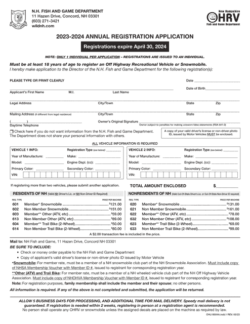 Form OHL18004A Annual Registration Application - New Hampshire, 2024