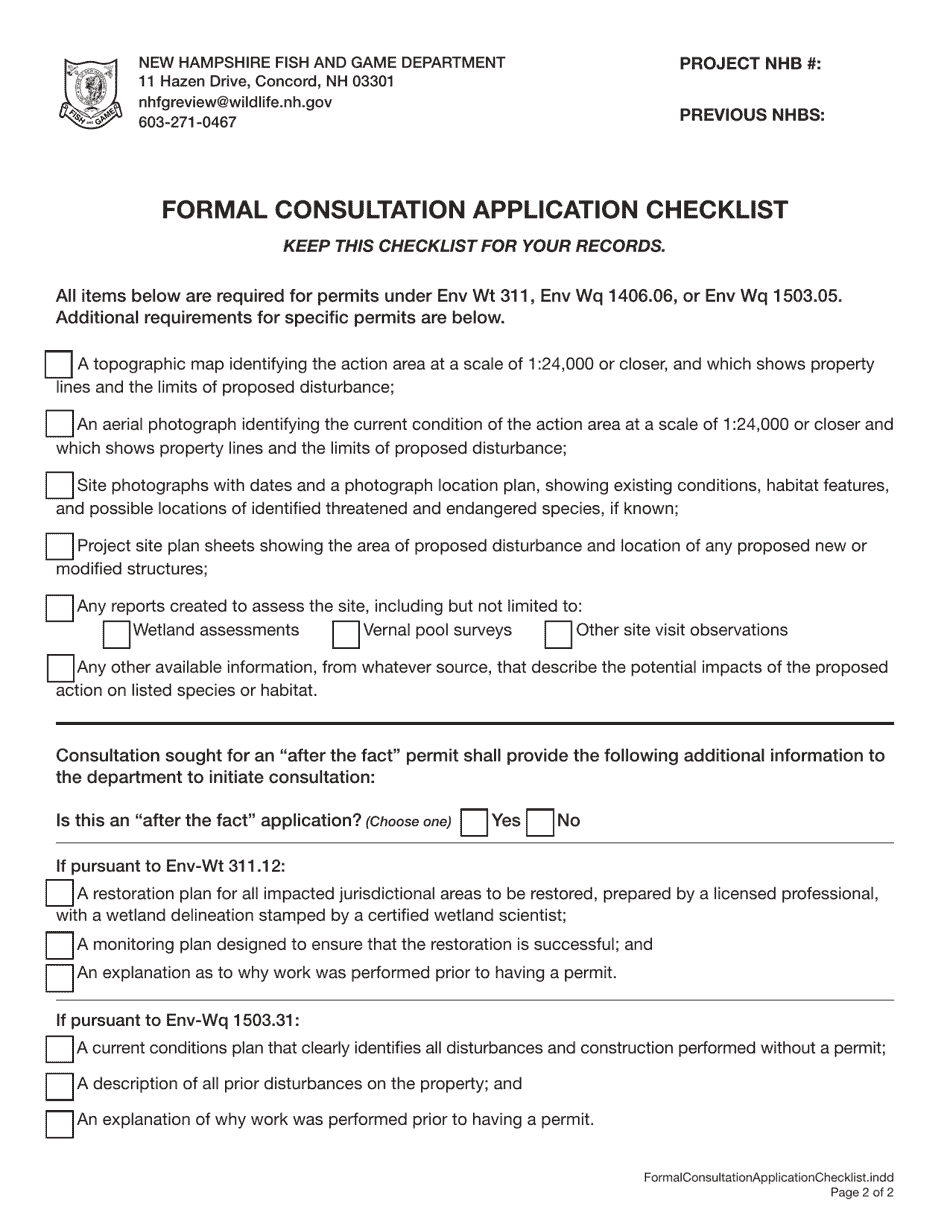 Formal Consultation Application Checklist - New Hampshire, Page 2