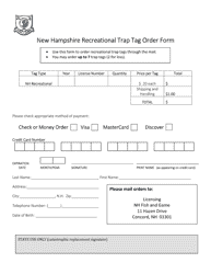 Document preview: New Hampshire Recreational Trap Tag Order Form - New Hampshire