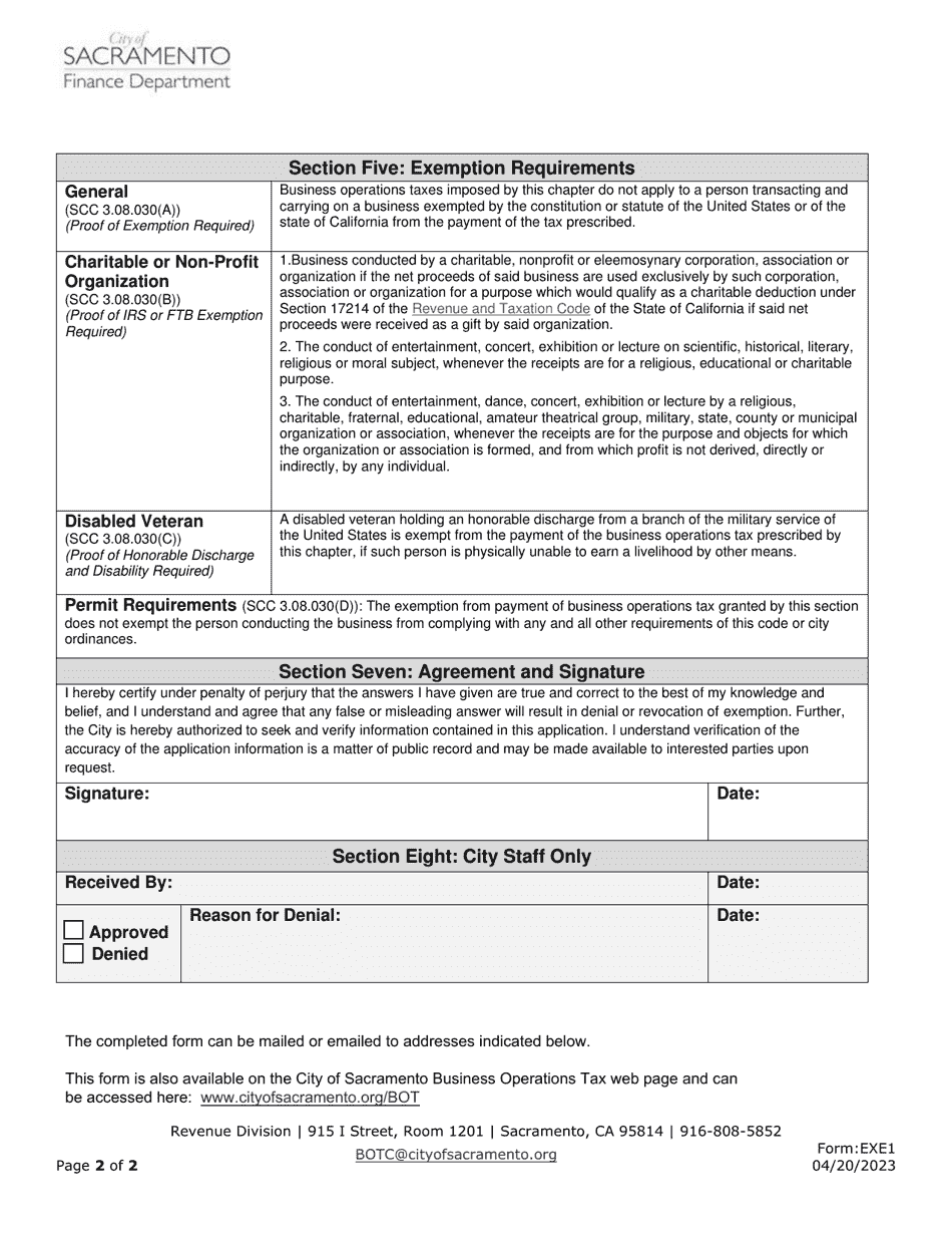 Form EXE1 Fill Out, Sign Online and Download Fillable PDF, City of