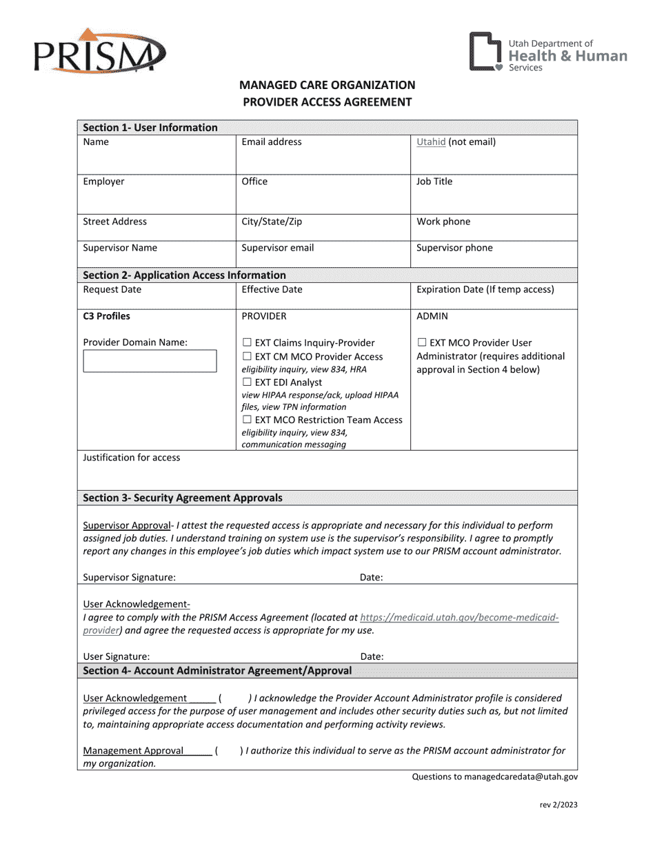 Managed Care Organization Provider Access Agreement - Utah, Page 1