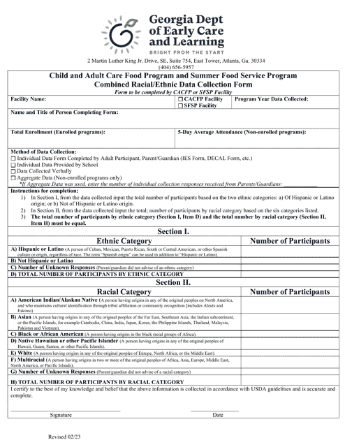 Combined Racial / Ethnic Data Collection Form - Child and Adult Care Food Program and Summer Food Service Program - Georgia (United States) Download Pdf