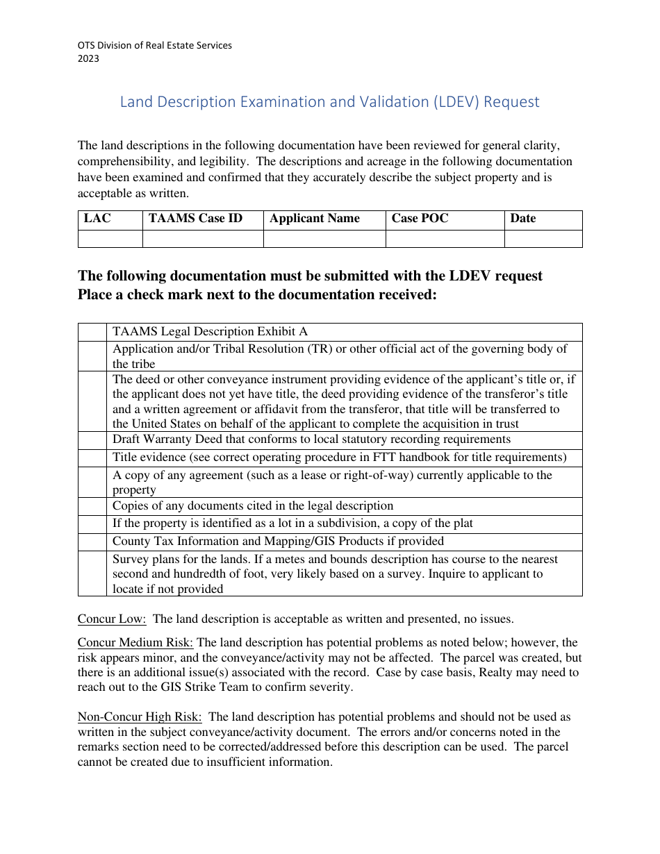 Land Description Examination and Validation (Ldev) Request, Page 1
