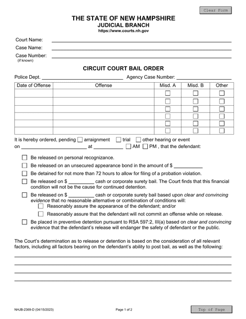 Form NHJB-2369-D Circuit Court Bail Order - New Hampshire