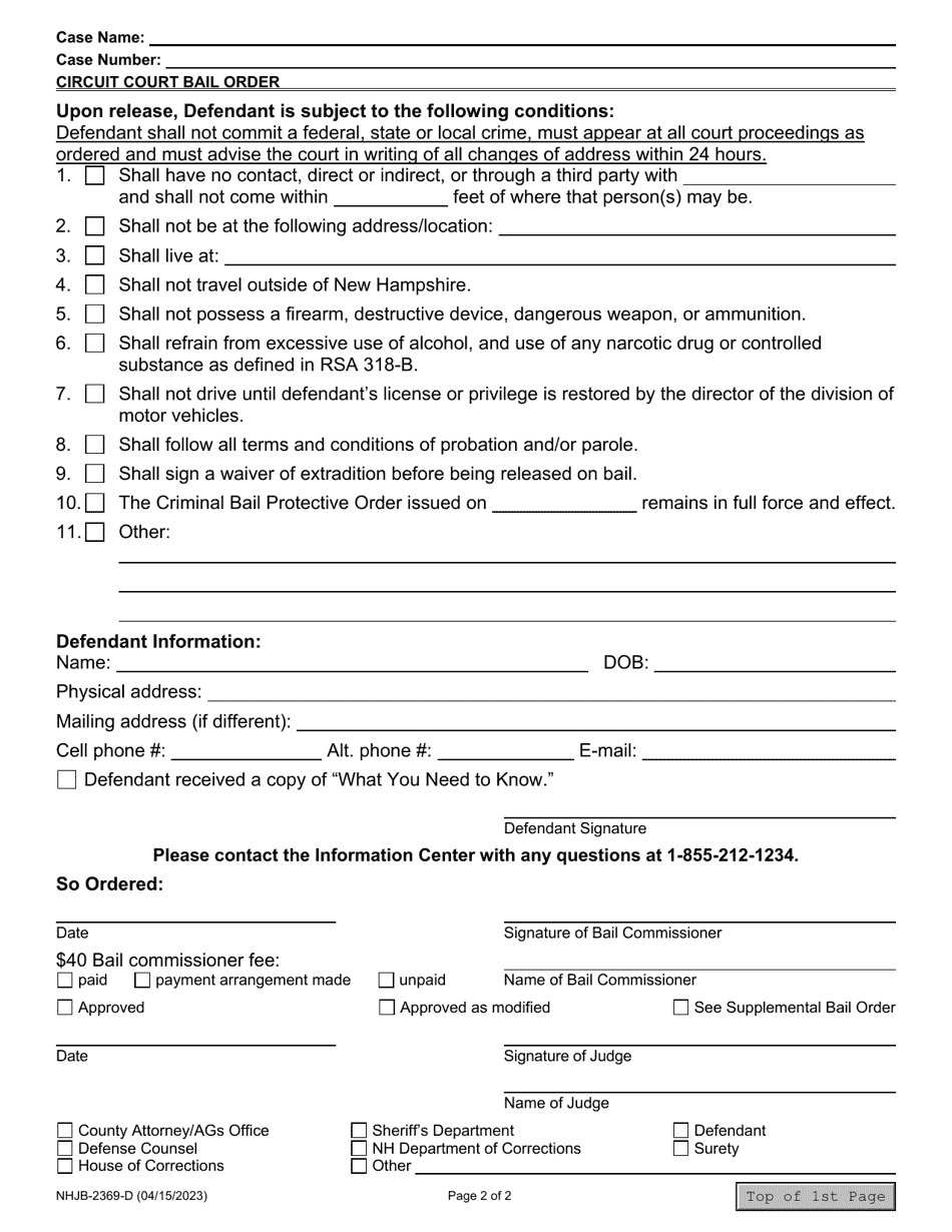 Form NHJB-2369-D Circuit Court Bail Order - New Hampshire, Page 2