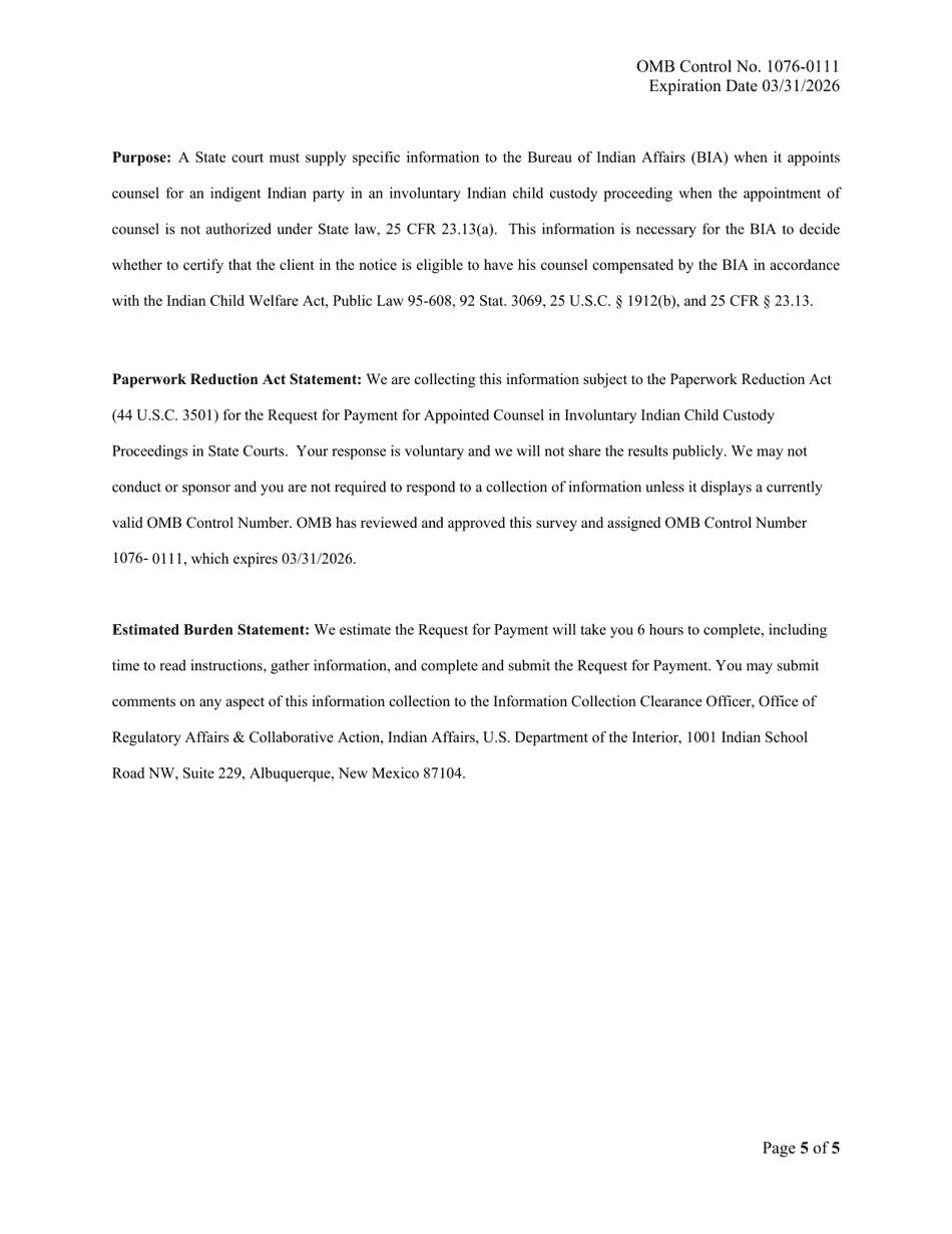 Notice of Appointment of Counsel for an Indigent Indian Parent / Custodian, Page 5