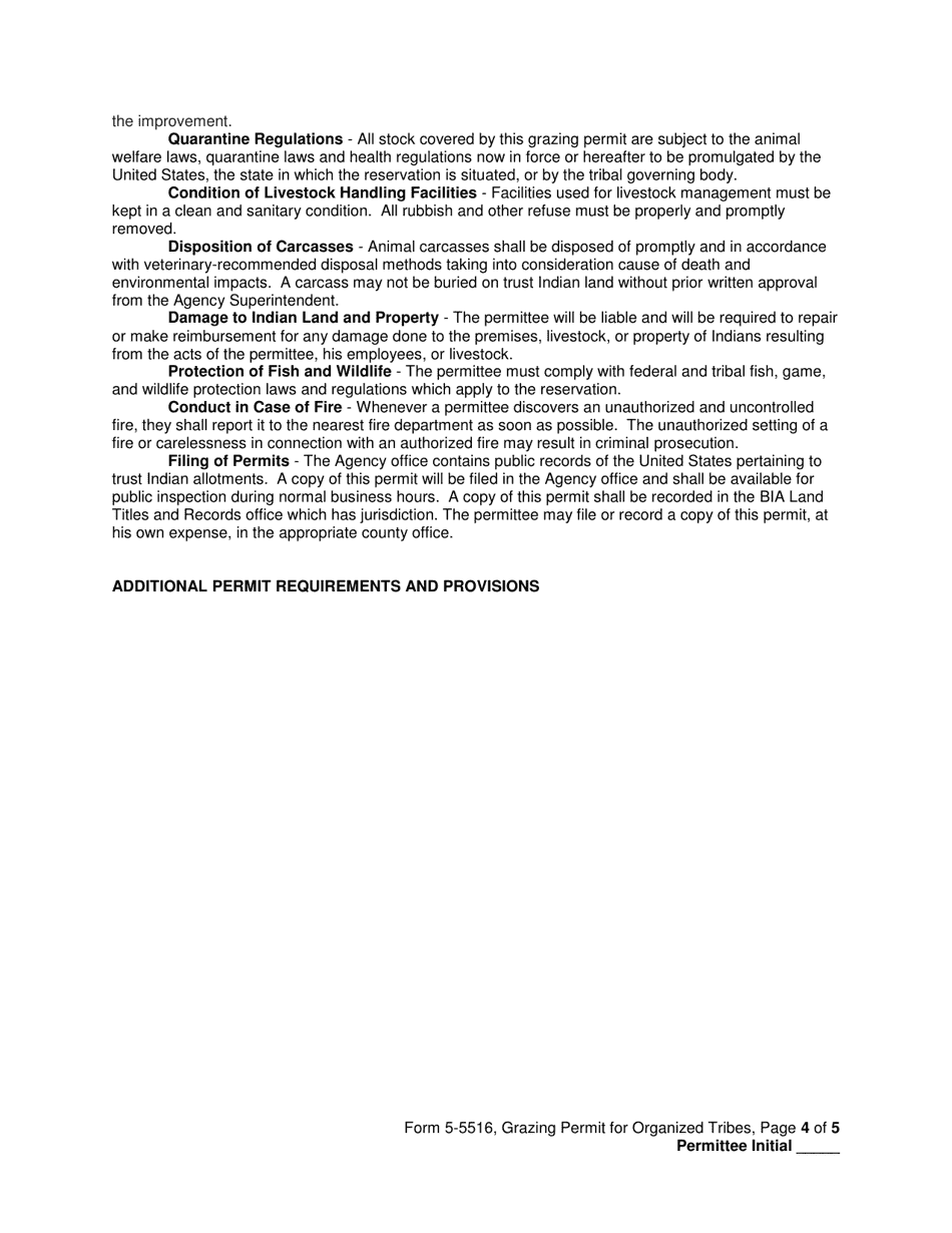 Form 5-5516 Grazing Permit for Organized Tribes, Page 4