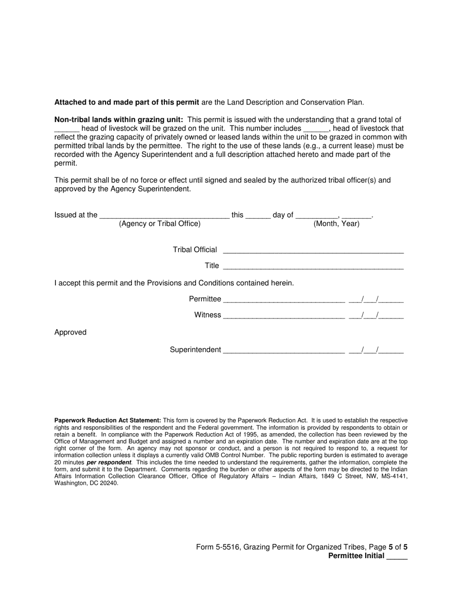 Form 5-5516 Grazing Permit for Organized Tribes, Page 5