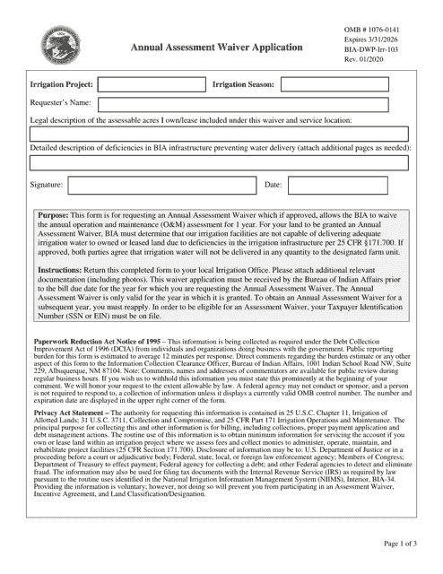 Form BIA-DWP-Irr-103 Annual Assessment Waiver Application