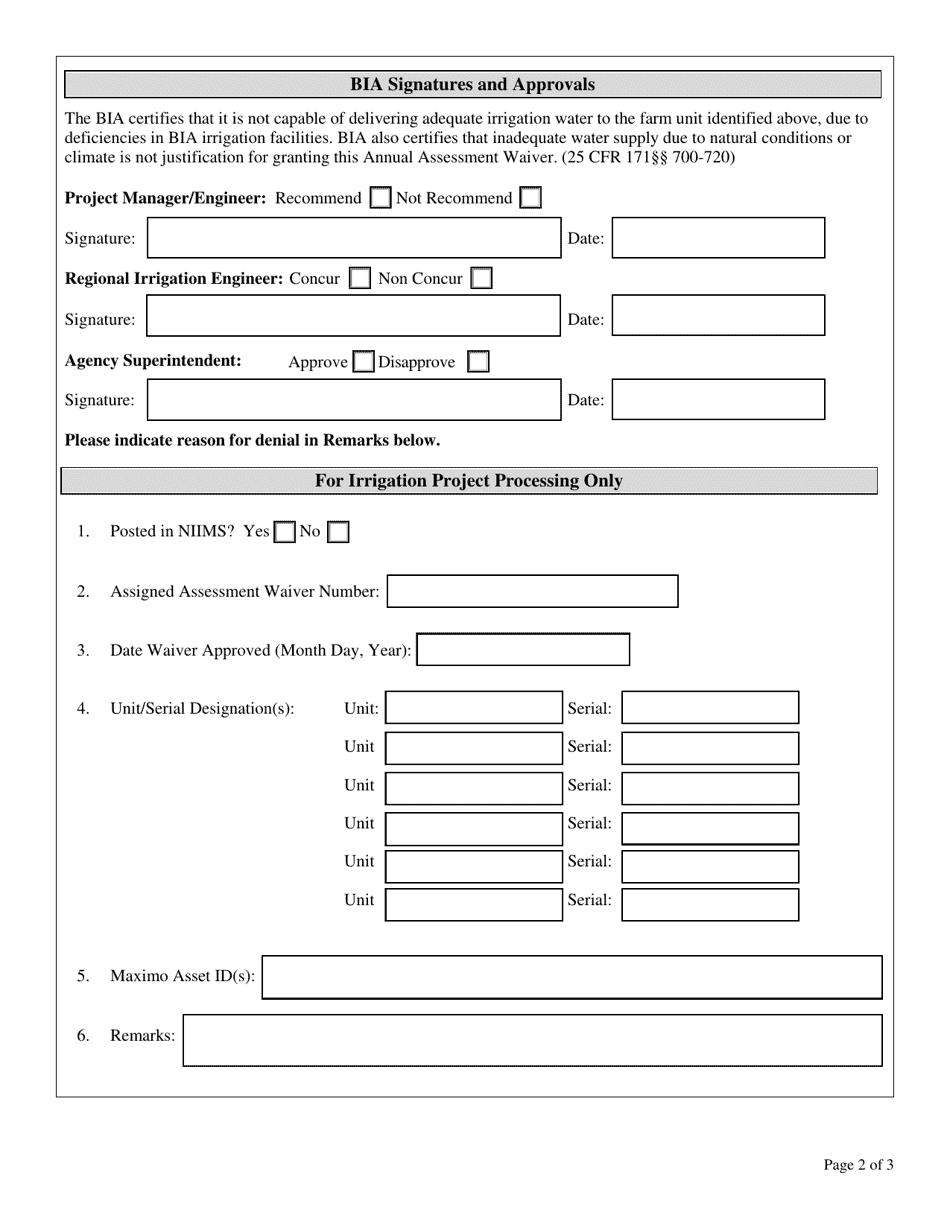 Form BIA-DWP-Irr-103 Annual Assessment Waiver Application, Page 2