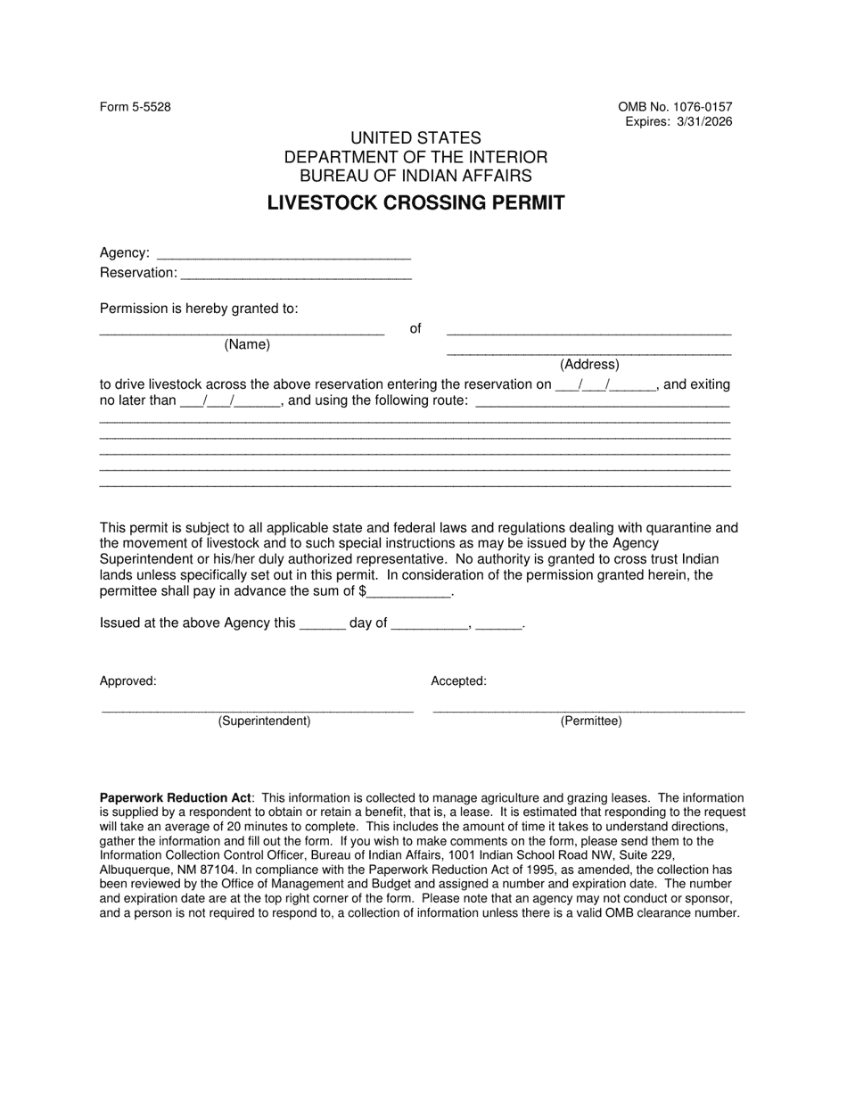 Form 5-5528 Livestock Crossing Permit, Page 1