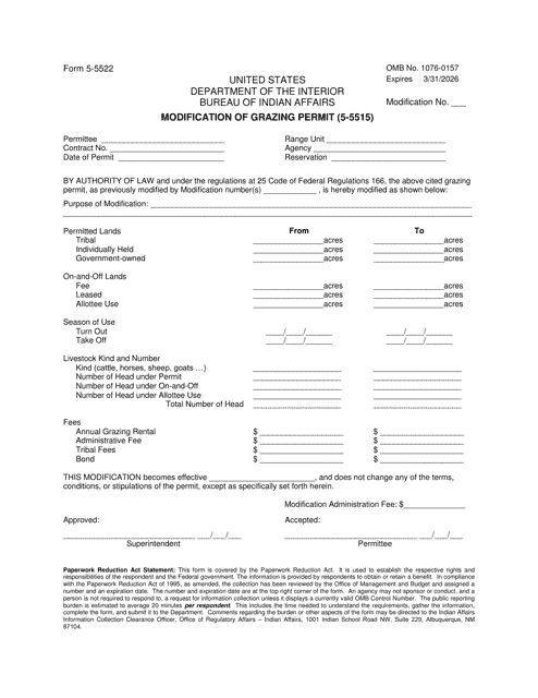 Form 5-5522 Modification of Grazing Permit (5-5515)
