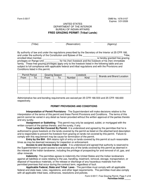Form 5-5517 Free Grazing Permit (Tribal Lands)
