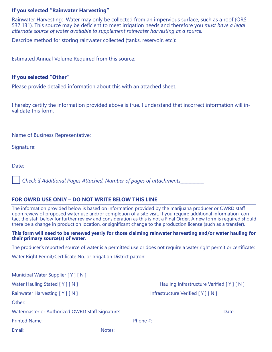 Marijuana Producer Water Use Form - Oregon, Page 3