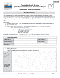 Final Report Form - Feasibility Study Grants - Water Conservation, Reuse and Storage Grant Program - Oregon