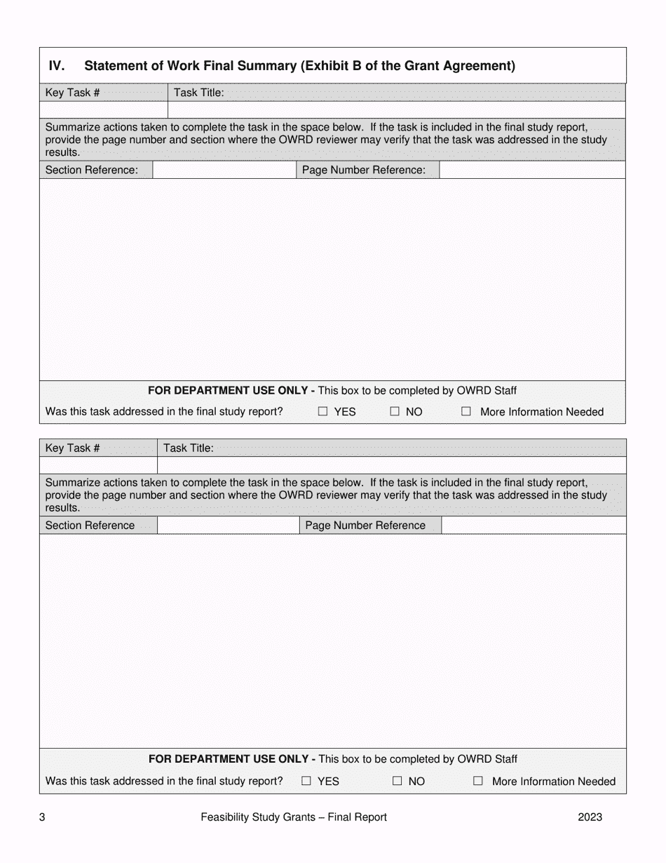 Final Report Form - Feasibility Study Grants - Water Conservation, Reuse and Storage Grant Program - Oregon, Page 3