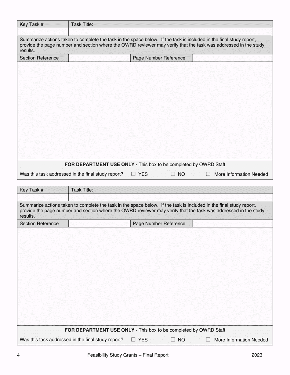 Final Report Form - Feasibility Study Grants - Water Conservation, Reuse and Storage Grant Program - Oregon, Page 4