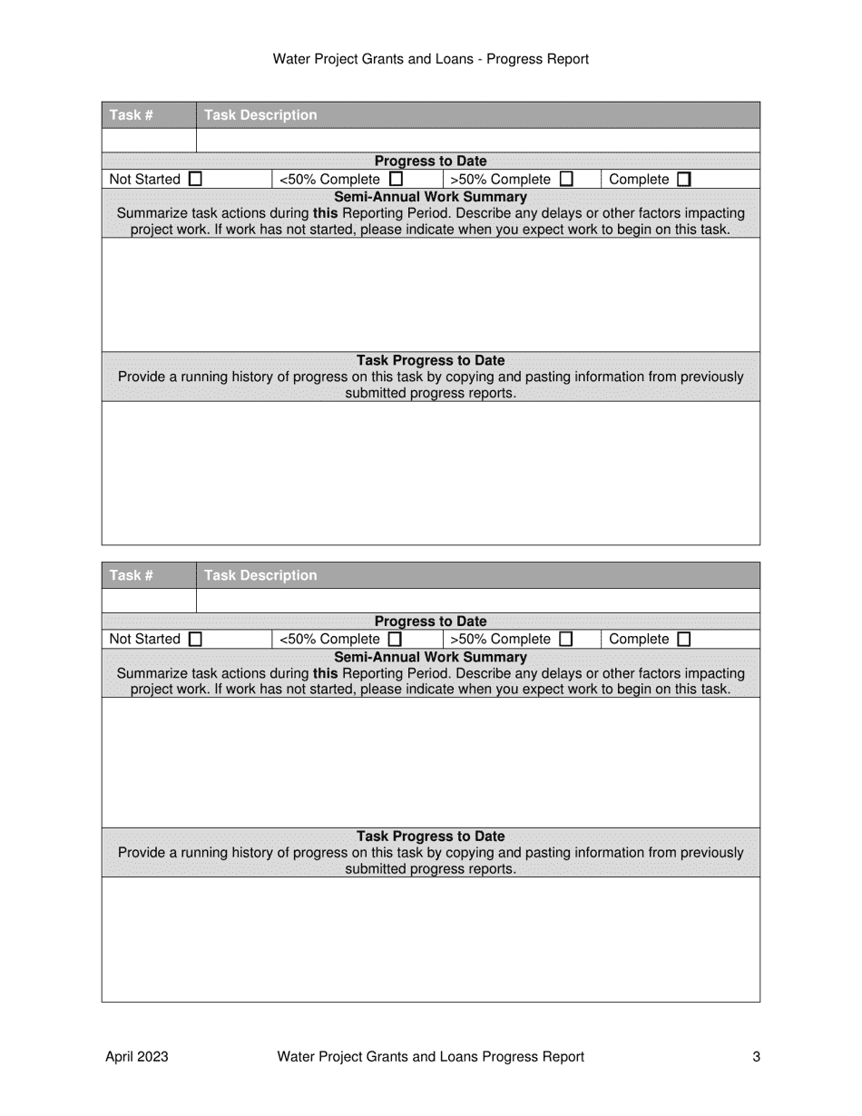Semi-annual Progress Report Form - Water Project Grants and Loans (Water Supply Development Account) - Oregon, Page 3
