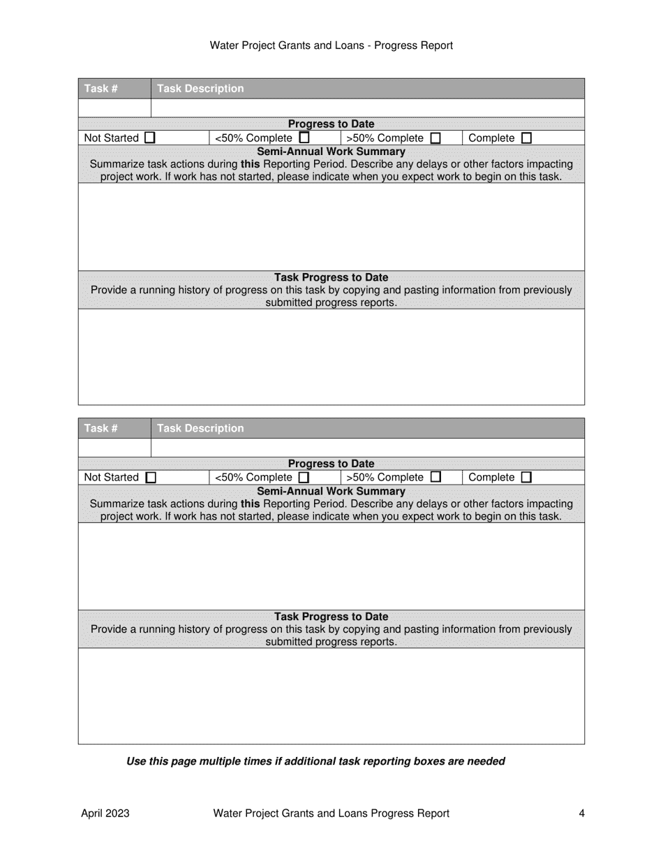 Semi-annual Progress Report Form - Water Project Grants and Loans (Water Supply Development Account) - Oregon, Page 4