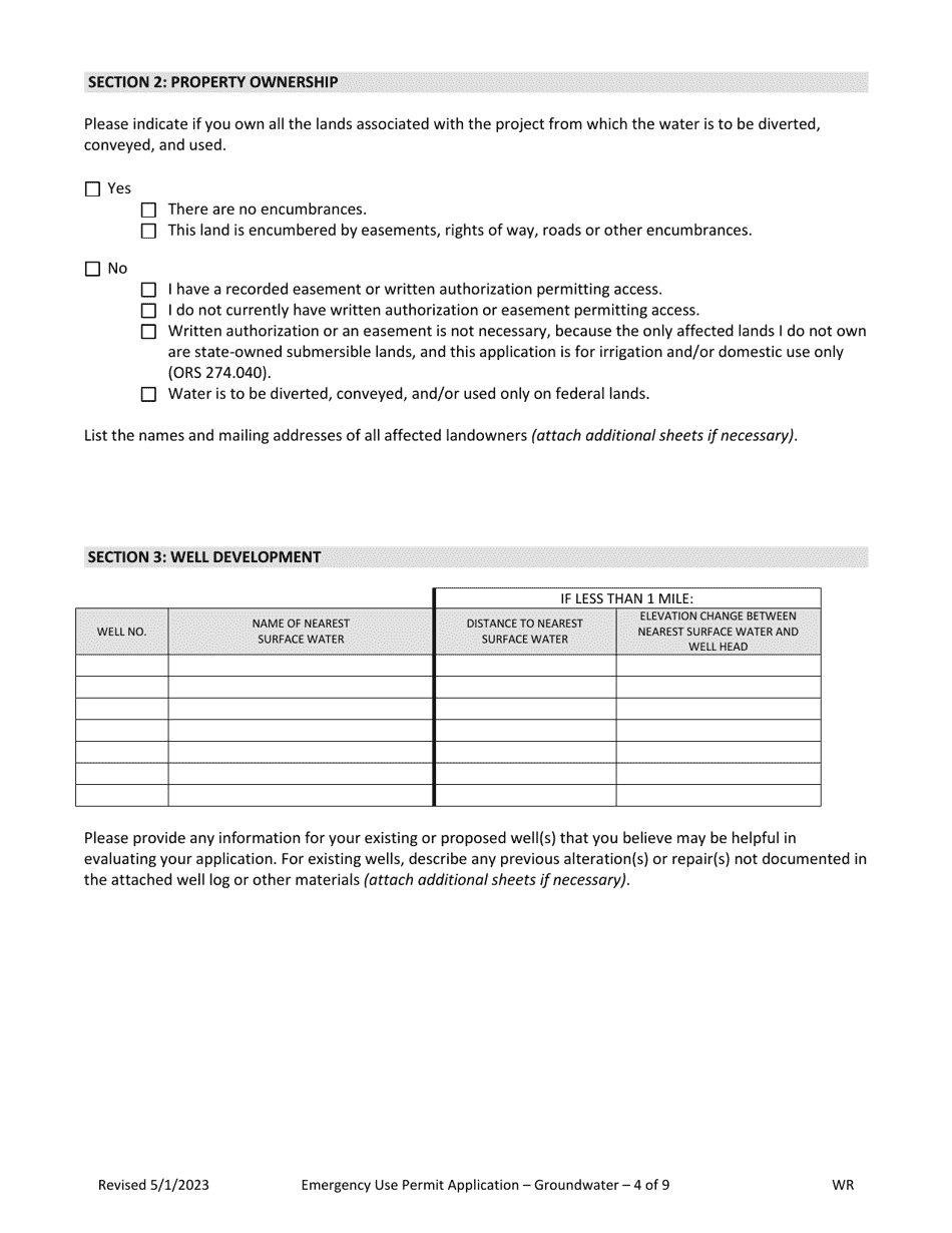 Application for an Emergency Use Permit for Groundwater (Drought) - Oregon, Page 4