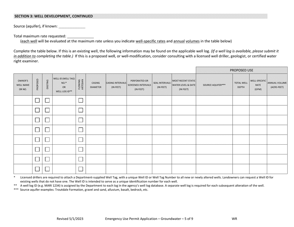 Application for an Emergency Use Permit for Groundwater (Drought) - Oregon, Page 5
