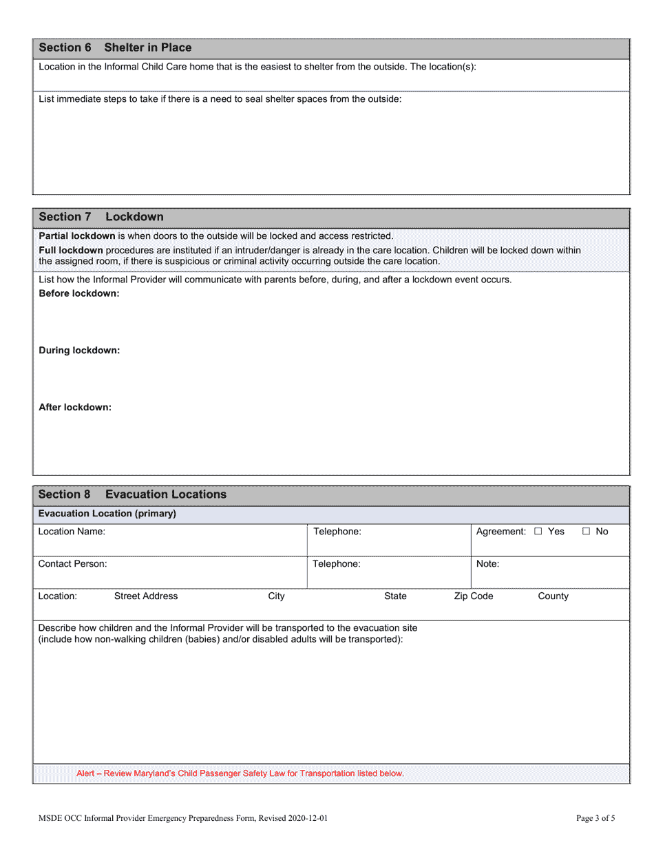 Maryland Informal Provider Emergency Preparedness Plan - Child Care ...