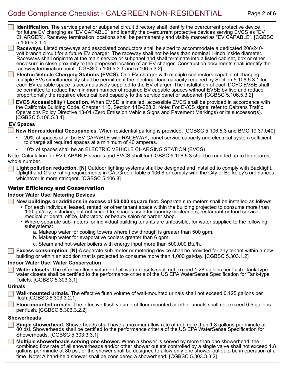 Form 165 Code Compliance Checklist - Calgreen Non-residential - City of Berkeley, California, Page 2