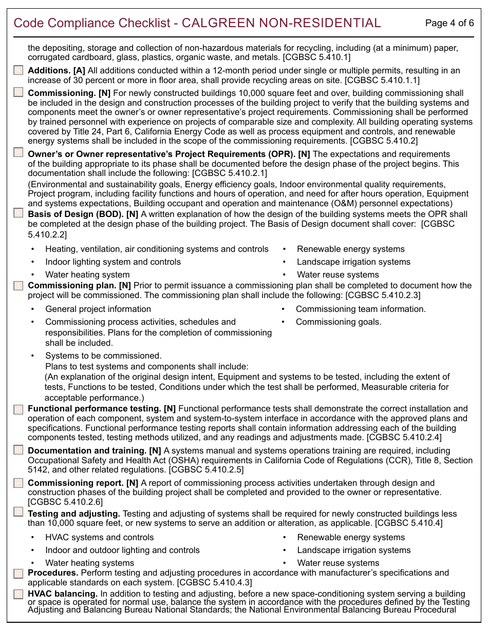 Form 165 Code Compliance Checklist - Calgreen Non-residential - City of Berkeley, California, Page 4
