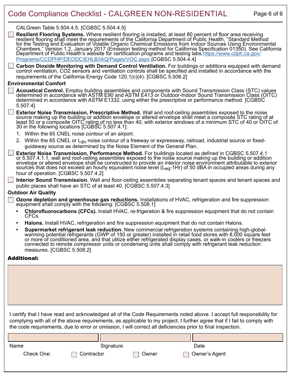 Form 165 Code Compliance Checklist - Calgreen Non-residential - City of Berkeley, California, Page 6