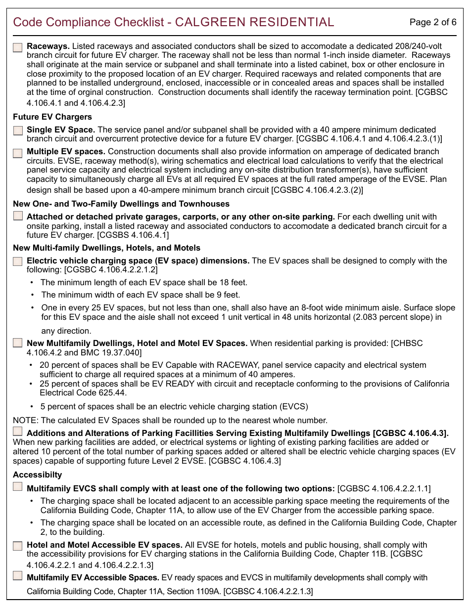 Form 164 Code Compliance Checklist - Calgreen Residential - City of Berkeley, California, Page 2
