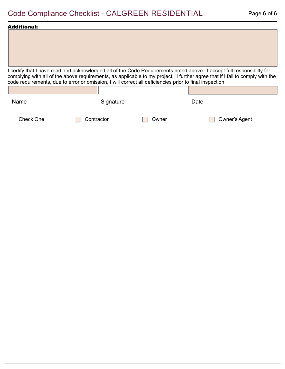 Form 164 Code Compliance Checklist - Calgreen Residential - City of Berkeley, California, Page 6