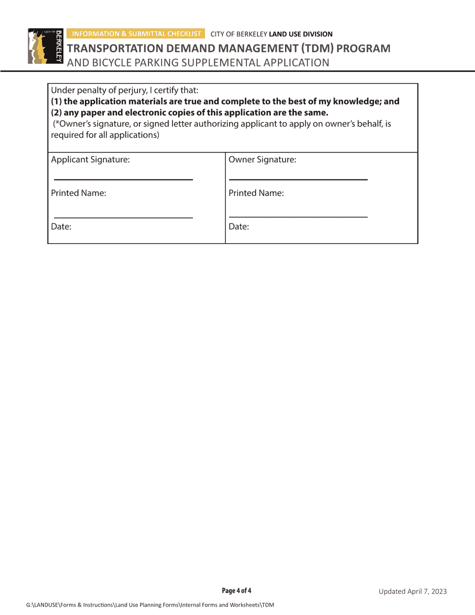 Transportation Demand Management (Tdm) Program and Bicycle Parking Supplemental Application - City of Berkeley, California, Page 4