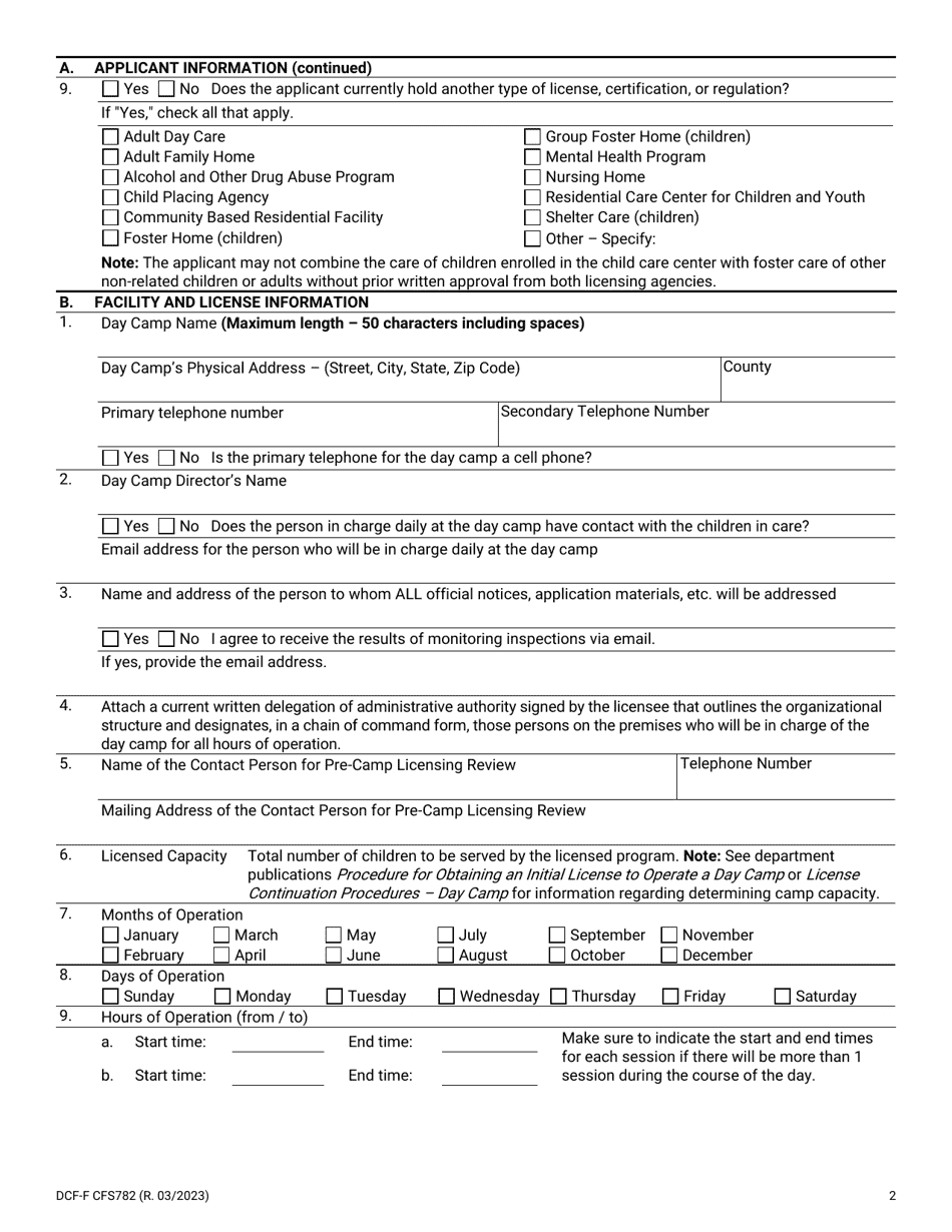 Form DCFFCFS782 Fill Out, Sign Online and Download Printable PDF