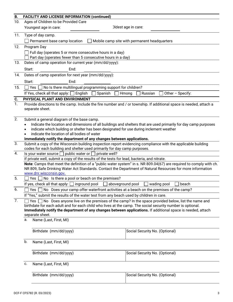 Form DCFFCFS782 Fill Out, Sign Online and Download Printable PDF
