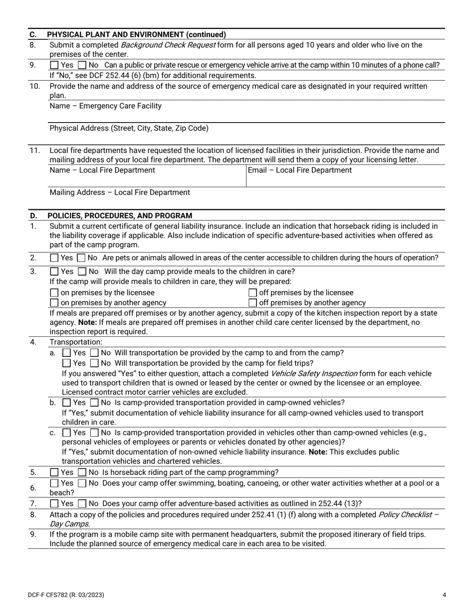 Form DCFFCFS782 Fill Out, Sign Online and Download Printable PDF