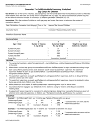 Document preview: Form DCF-F-2455 Counselor-To-Child Ratio While Swimming Worksheet - Day Camps for Children - Wisconsin