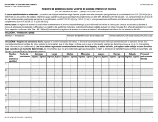 Document preview: Formulario DCF-F-2438-S Registro De Asistencia Diaria: Centros De Cuidado Infantil Con Licencia - Wisconsin (Spanish)