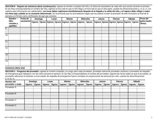 Formulario DCF-F-2438-S Registro De Asistencia Diaria: Centros De Cuidado Infantil Con Licencia - Wisconsin (Spanish), Page 2
