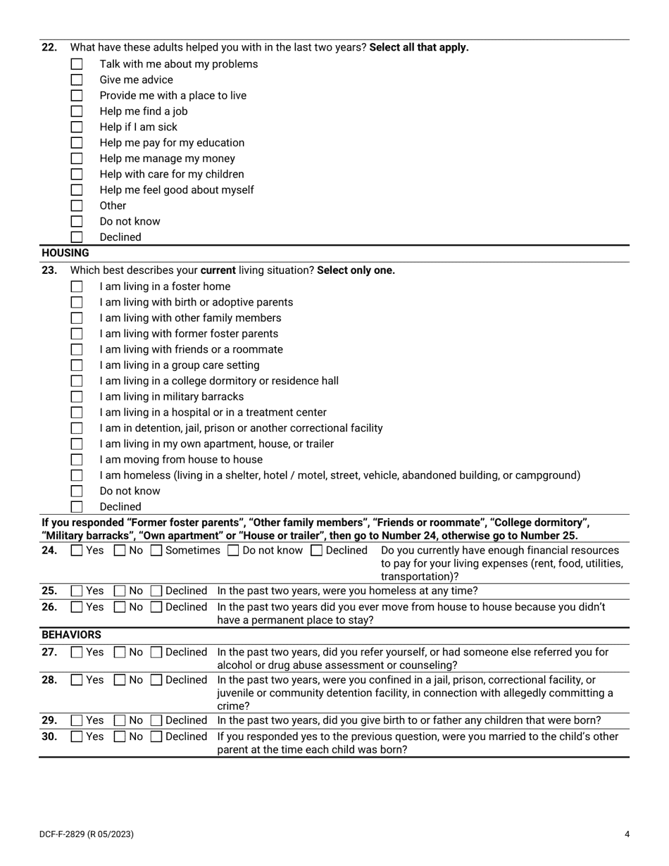 Form DCF-F-2829 - Fill Out, Sign Online and Download Printable PDF ...