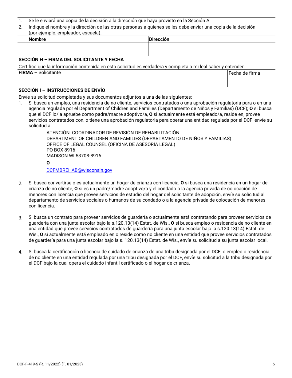 Formulario DCF-F-419-S Solicitud De Revision De Rehabilitacion - Wisconsin (Spanish), Page 7