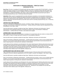 Document preview: Form DCF-F-CFS0059 Authorization to Administer Medication - Child Care Centers - Wisconsin