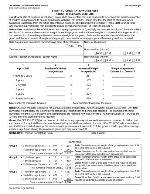 Form DCF-F-CFS0078 Staff-To-Child Ratio Worksheet - Group Child Care Centers - Wisconsin