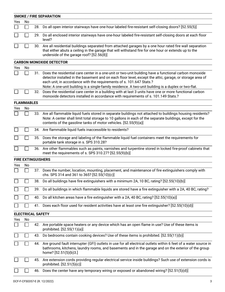 Form DCF-F-CFS0357-E Fire Safety Inspection - Residential Care Centers - Wisconsin, Page 3