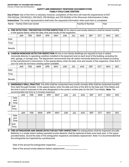 Form DCF-F-CFS0460  Printable Pdf