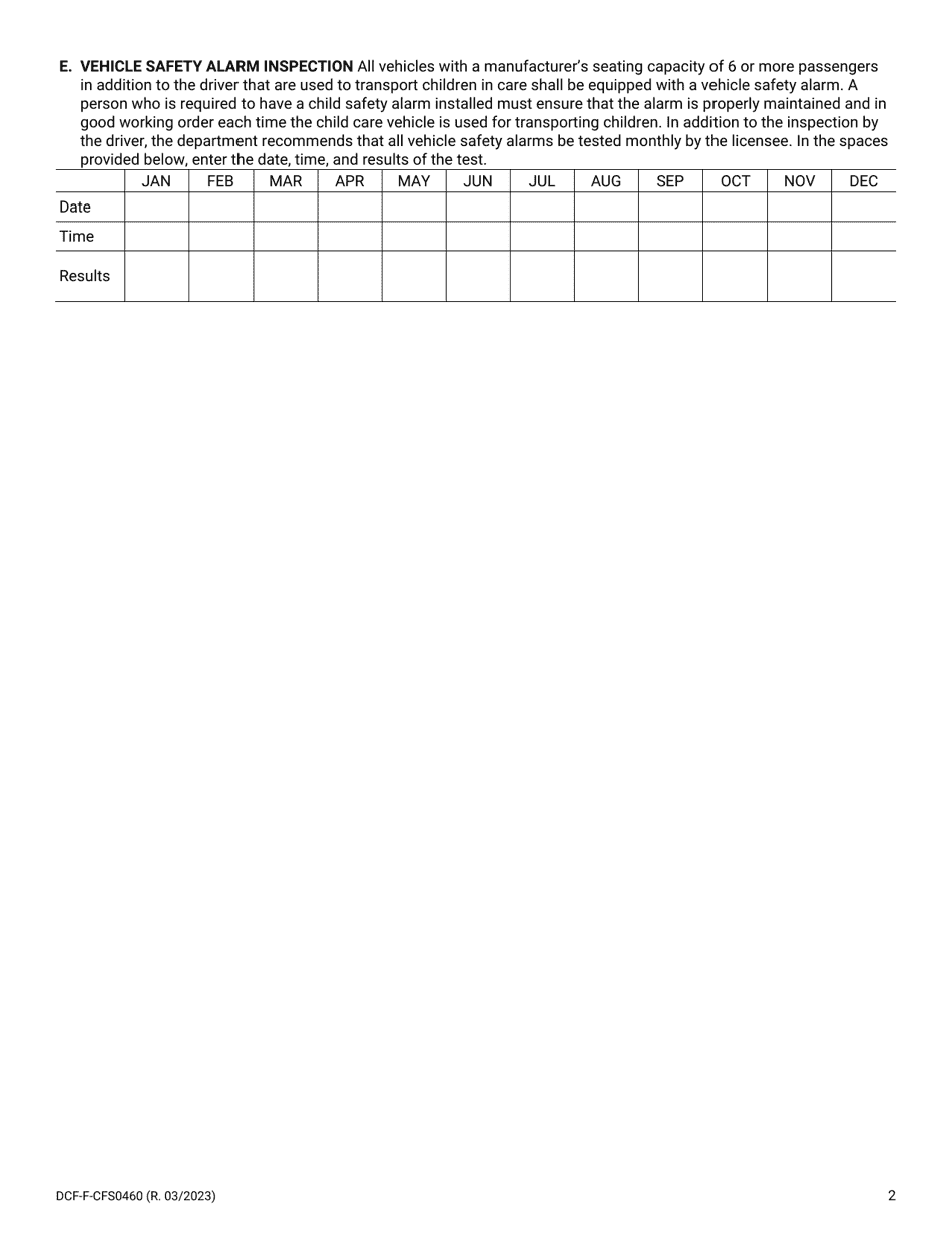 Form DCF-F-CFS0460 Safety and Emergency Response Documentation - Family Child Care Centers - Wisconsin, Page 2