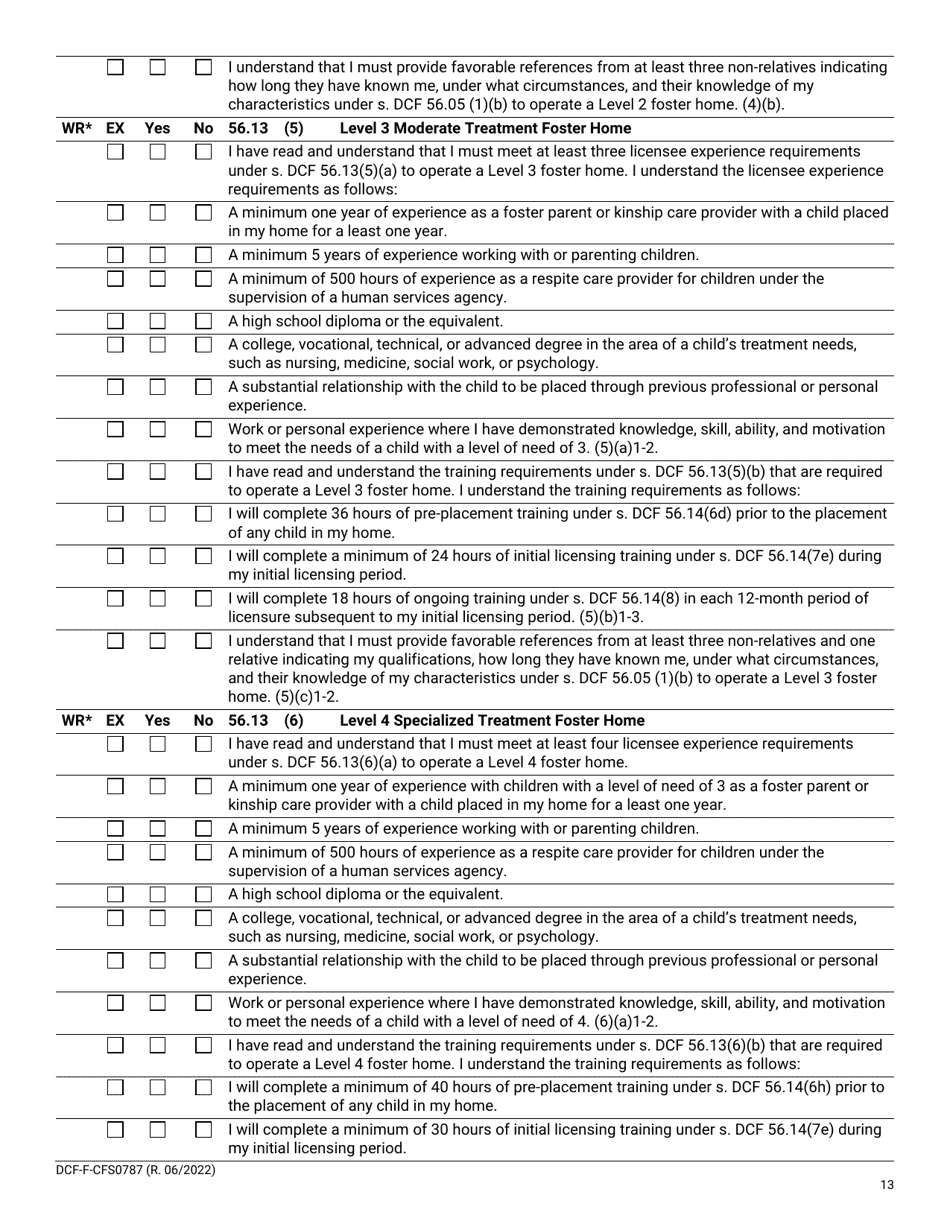 Form DCF-F-CFS0787 Download Printable PDF or Fill Online Child Foster ...