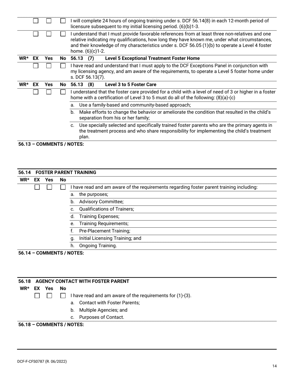 Form DCF-F-CFS0787 Download Printable PDF or Fill Online Child Foster ...