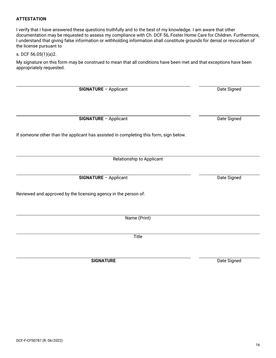 Form DCF-F-CFS0787 Download Printable PDF or Fill Online Child Foster ...